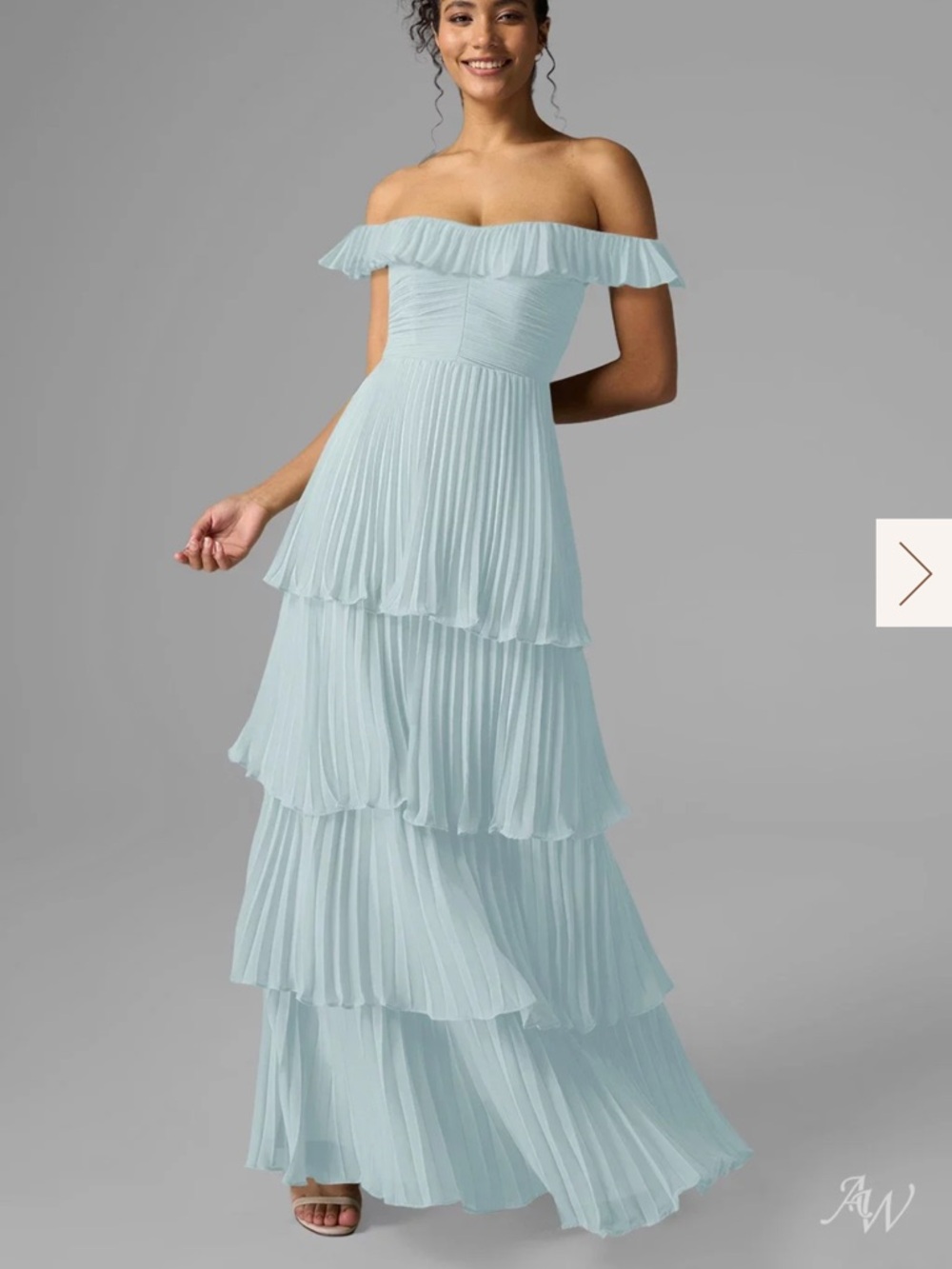 Off The Shoulder Tiered Pleated Maxi Dress - Light Blue ruffle